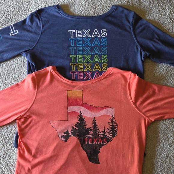 State of Mine Tops - Texas Graphic Bundle of 2 Long Sleeve Curved Hem Pocket T-shirts
